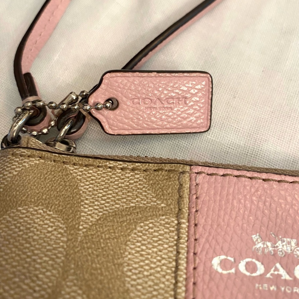 Coach Signature Pink and Tan Wristlet - Picture 3 of 11